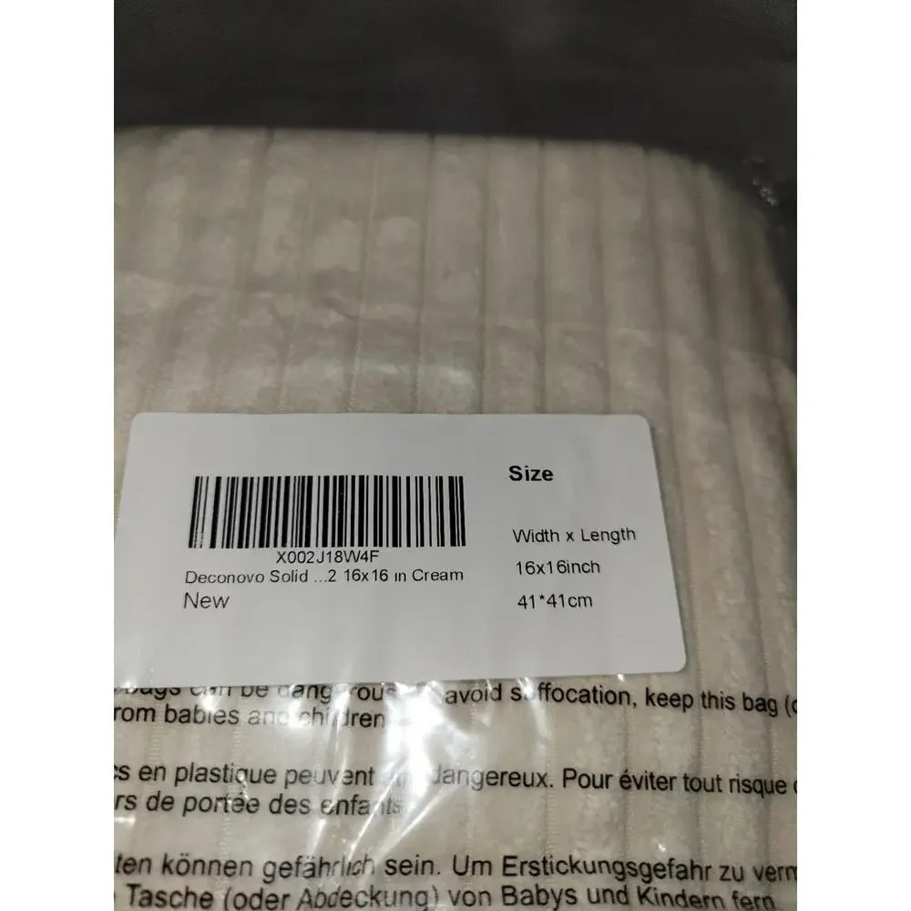 Deconove Throw Pillow Cover - 2 pack, 16x16 Cream Color-NEW/FACTORY SEALED